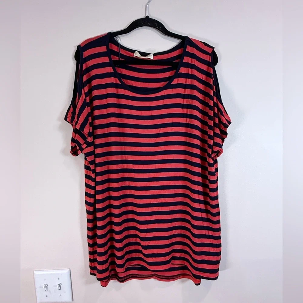 🔥Michael Kors Striped Short Sleeve Scoop Neck Top - Red & Blue Size 2X EC🔥
